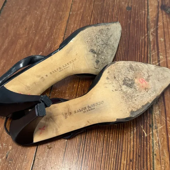 Ralph Lauren PURPLE LABEL Black Leather Pointed Toe Stiletto Heels Pumps, 8.5