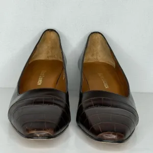 Ralph Lauren Vintage Brown Leather Pumps Croc Embossed Toe Cap Preppy  Sz 7 1/2‎