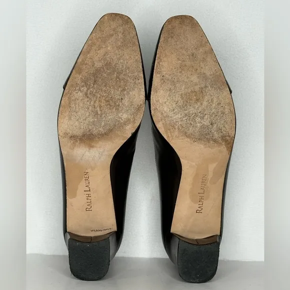 Ralph Lauren Vintage Brown Leather Pumps Croc Embossed Toe Cap Preppy  Sz 7 1/2‎