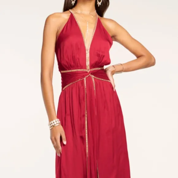 Ramy Brook Melanie Embellished Cocktail Midi Dress Size XS NWT Scarlet Red.