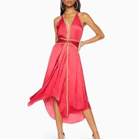 Ramy Brook Melanie Embellished Cocktail Midi Dress Size XS NWT Scarlet Red.
