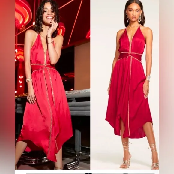 Ramy Brook Melanie Embellished Cocktail Midi Dress Size XS NWT Scarlet Red.