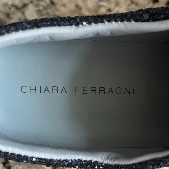 RARE!!! CHIARA FERRAGNI BLUE GLITTER SLIP -ON SNEAKERS EYE EYELASH NIB NWT