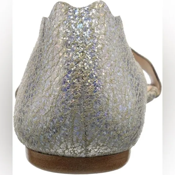 RARE Loeffler Randall Lina Holographic Flat Sandals in Silver Sparkle