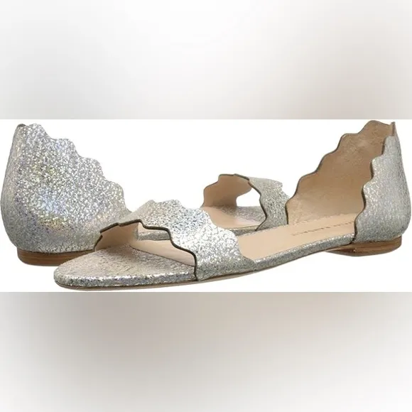 RARE Loeffler Randall Lina Holographic Flat Sandals in Silver Sparkle