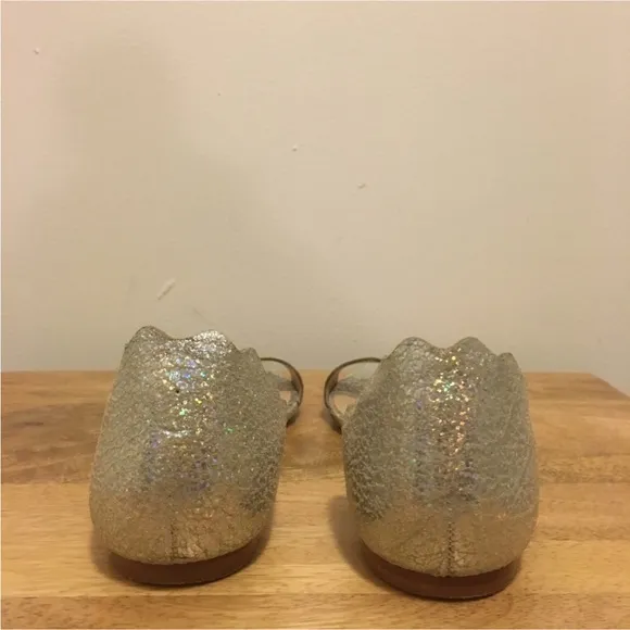 RARE Loeffler Randall Lina Holographic Flat Sandals in Silver Sparkle
