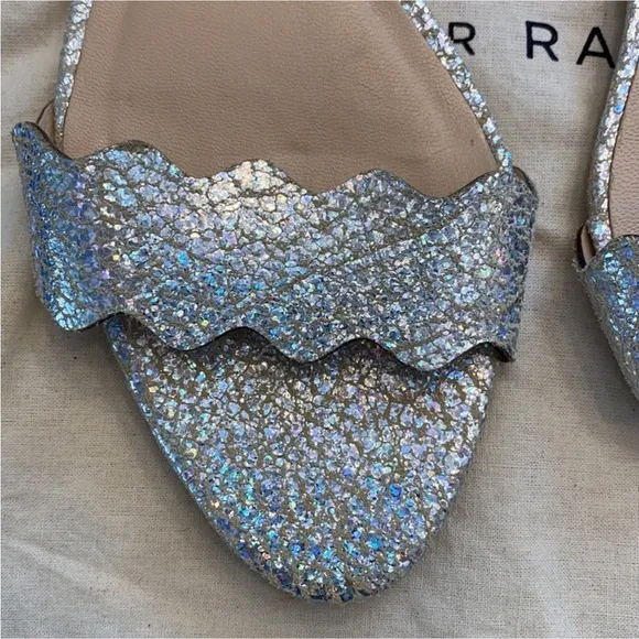 RARE Loeffler Randall Lina Holographic Flat Sandals in Silver Sparkle