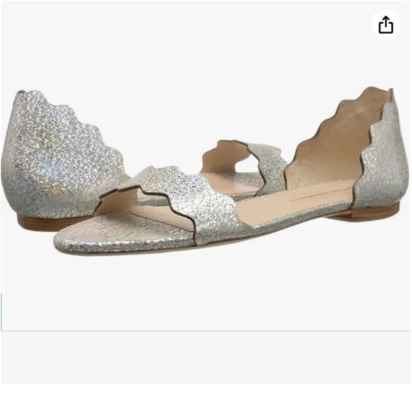 RARE Loeffler Randall Lina Holographic Flat Sandals in Silver Sparkle
