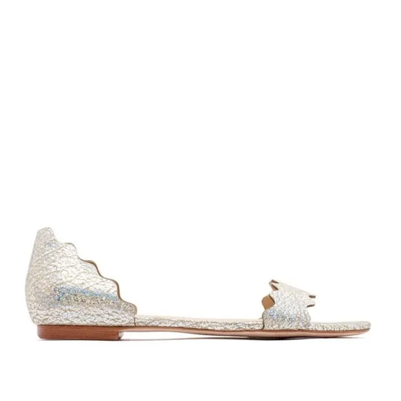 RARE Loeffler Randall Lina Holographic Flat Sandals in Silver Sparkle