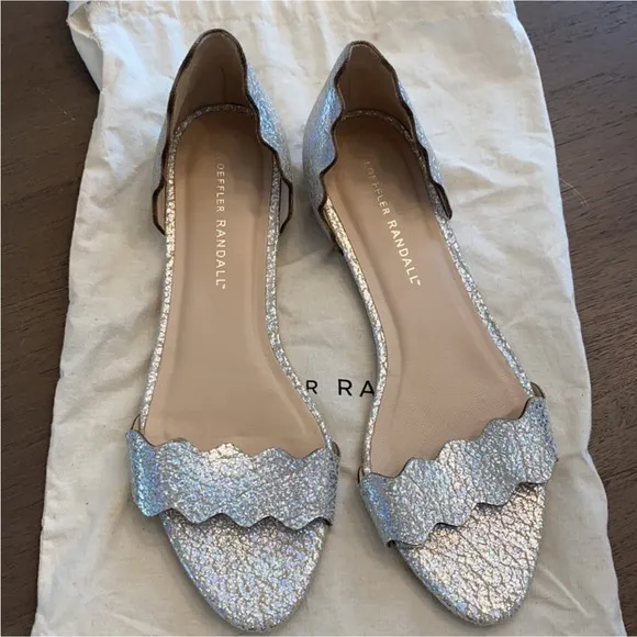 RARE Loeffler Randall Lina Holographic Flat Sandals in Silver Sparkle