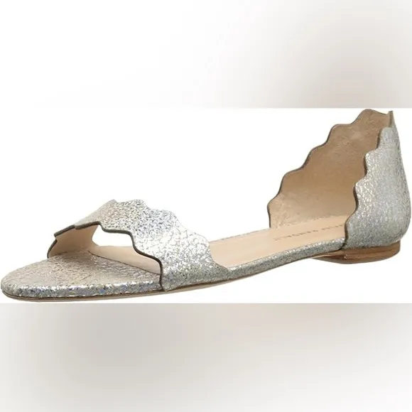 RARE Loeffler Randall Lina Holographic Flat Sandals in Silver Sparkle