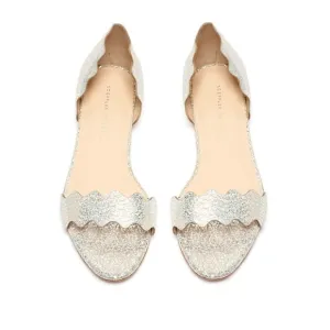 RARE Loeffler Randall Lina Holographic Flat Sandals in Silver Sparkle