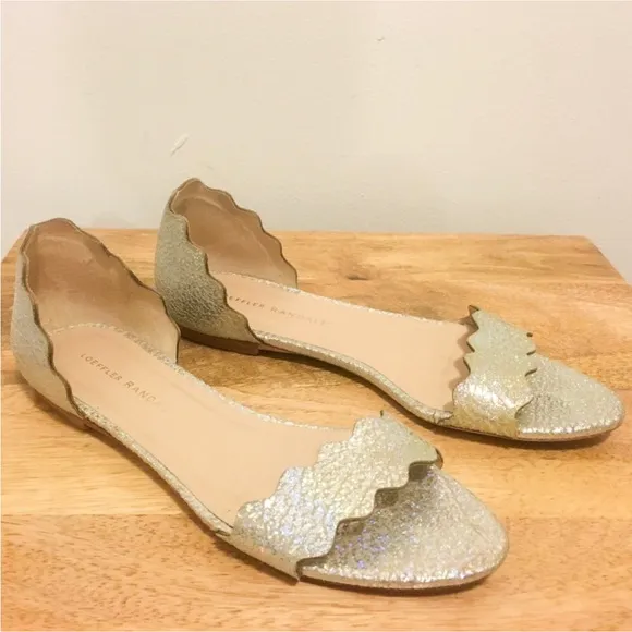 RARE Loeffler Randall Lina Holographic Flat Sandals in Silver Sparkle