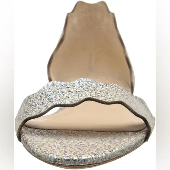 RARE Loeffler Randall Lina Holographic Flat Sandals in Silver Sparkle