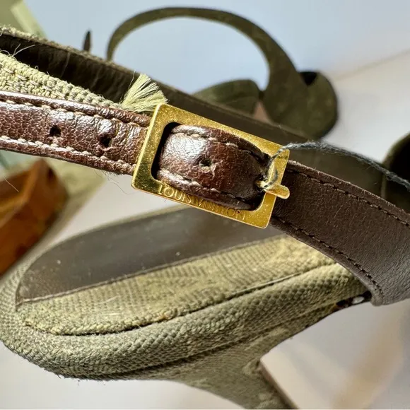 Rare Louis Vuitton Monogram Canvas Slingback Pumps With Leather Trim, Size 40