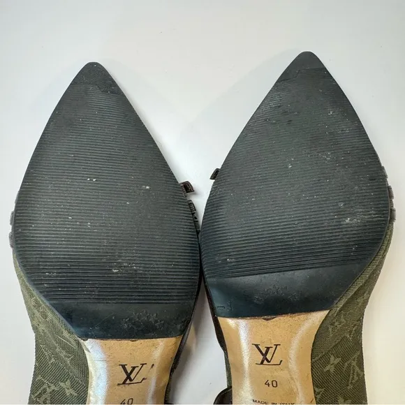 Rare Louis Vuitton Monogram Canvas Slingback Pumps With Leather Trim, Size 40