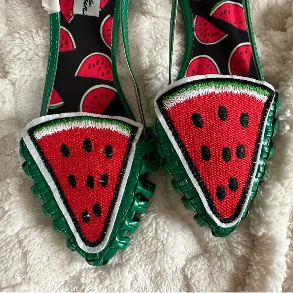 RARE NWT Vintage Lulu Hun Green &amp; Red Huarache Style Watermelon Flats Size 8/39
