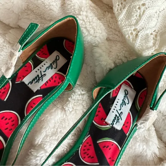 RARE NWT Vintage Lulu Hun Green &amp; Red Huarache Style Watermelon Flats Size 8/39