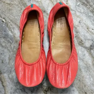 RARE Tieks Poppy Orange Coral Leather Ballet Flats Shoes Women’s 12