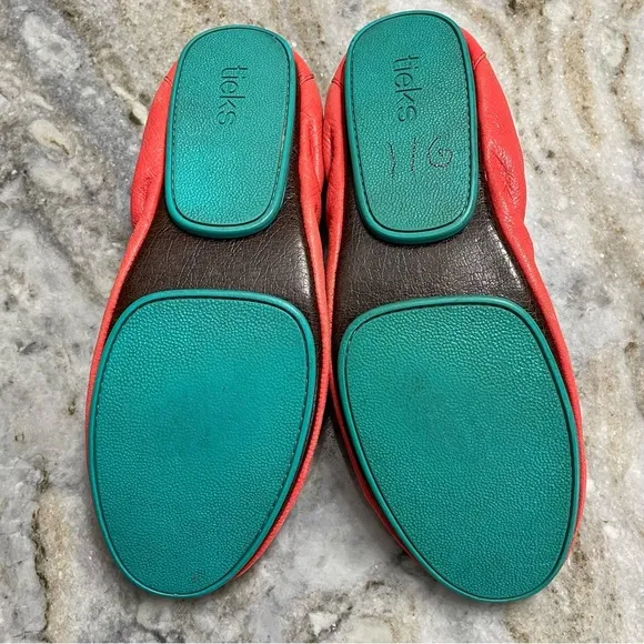 RARE Tieks Poppy Orange Coral Leather Ballet Flats Shoes Women’s 12
