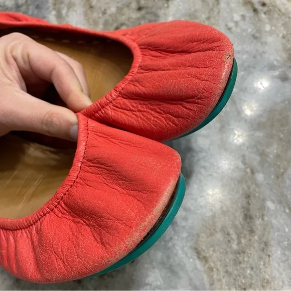 RARE Tieks Poppy Orange Coral Leather Ballet Flats Shoes Women’s 12