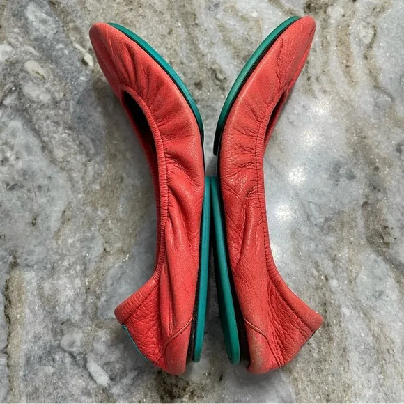 RARE Tieks Poppy Orange Coral Leather Ballet Flats Shoes Women’s 12