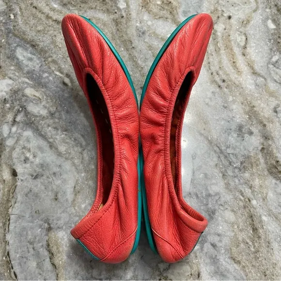 RARE Tieks Poppy Orange Coral Leather Ballet Flats Shoes Women’s 12