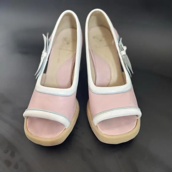 RaRe VinTagE JOHN FLUEVOG MINI: BEBE SHOES 8 8.5 w BOWS OPEN TOE HEELS PUMPS