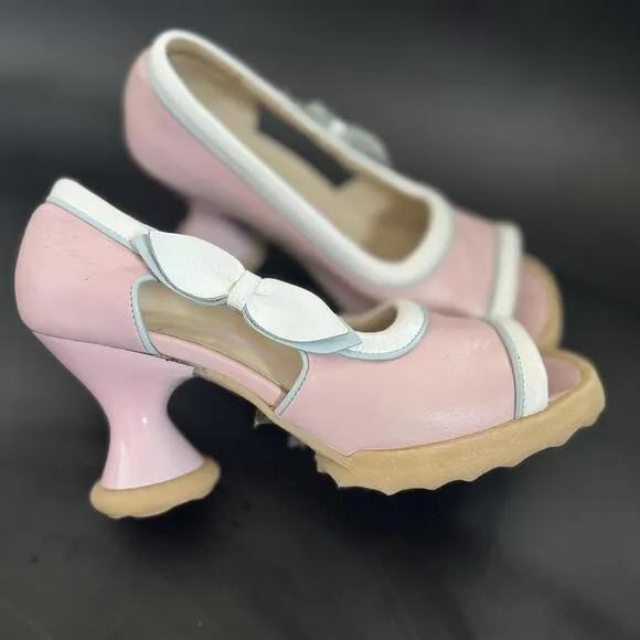 RaRe VinTagE JOHN FLUEVOG MINI: BEBE SHOES 8 8.5 w BOWS OPEN TOE HEELS PUMPS