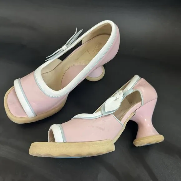 RaRe VinTagE JOHN FLUEVOG MINI: BEBE SHOES 8 8.5 w BOWS OPEN TOE HEELS PUMPS