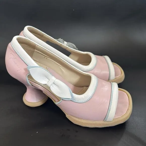 RaRe VinTagE JOHN FLUEVOG MINI: BEBE SHOES 8 8.5 w BOWS OPEN TOE HEELS PUMPS