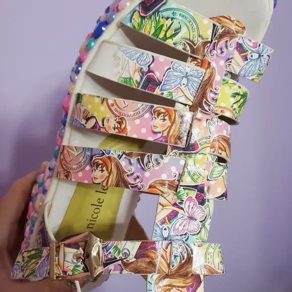 RARE Y2k Bejeweled Kawaii Pastel Nicole Lee Sandal Block Heels