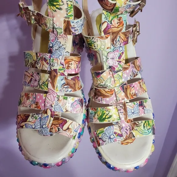 RARE Y2k Bejeweled Kawaii Pastel Nicole Lee Sandal Block Heels