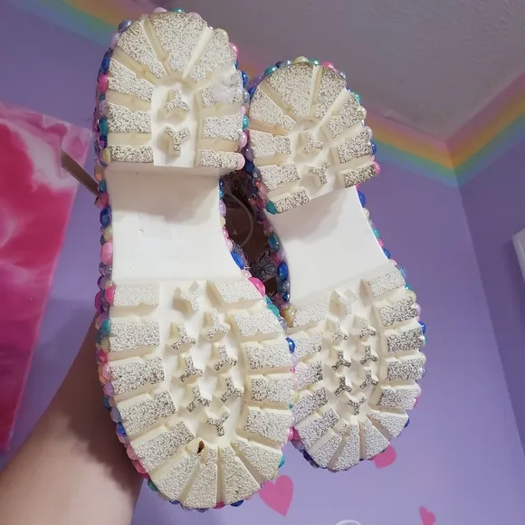 RARE Y2k Bejeweled Kawaii Pastel Nicole Lee Sandal Block Heels