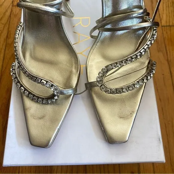 Raye Revik Gold High Heels Lace up sandals rhinestone shoes Revolve $198 sz 8.5