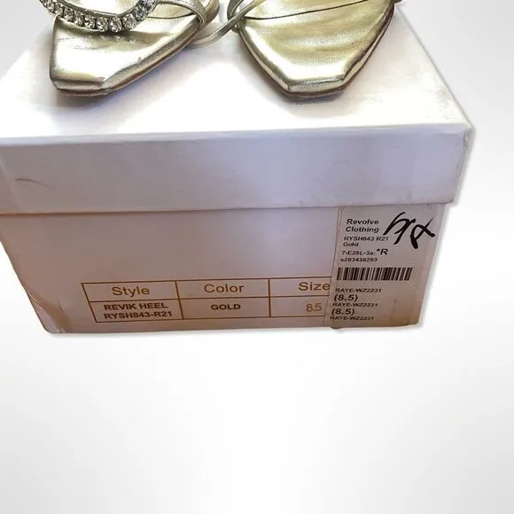 Raye Revik Gold High Heels Lace up sandals rhinestone shoes Revolve $198 sz 8.5