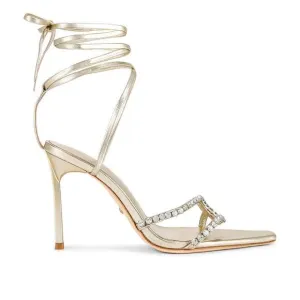 Raye Revik Gold High Heels Lace up sandals rhinestone shoes Revolve $198 sz 8.5