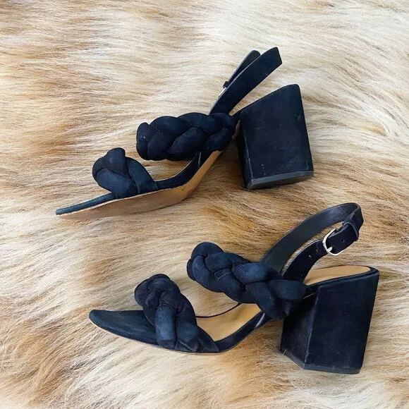 Rebecca Minkoff Candace Black Suede Braided Heeled Sandals Size 7.5