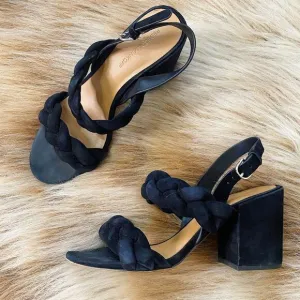 Rebecca Minkoff Candace Black Suede Braided Heeled Sandals Size 7.5