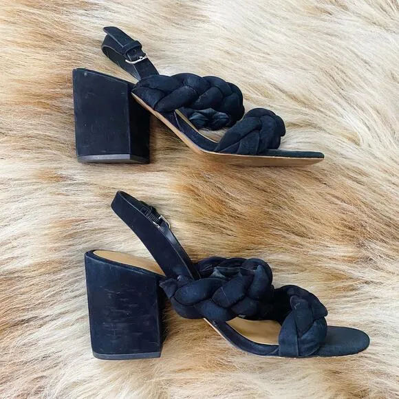Rebecca Minkoff Candace Black Suede Braided Heeled Sandals Size 7.5