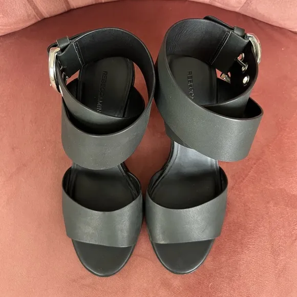 Rebecca Minkoff Womens Valaree Block Heel Strappy Sandals Black‎ Leather Size 9