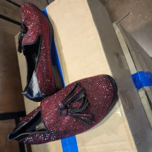 Red and Black Glitter Loafers with Tassel