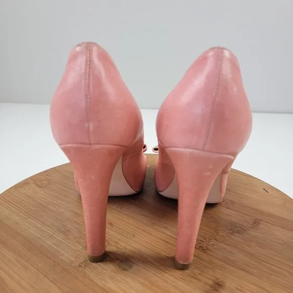 Red Valentino Pink Bow with Studded Peep Toe Heels Womens Size EU 38 US 7.5