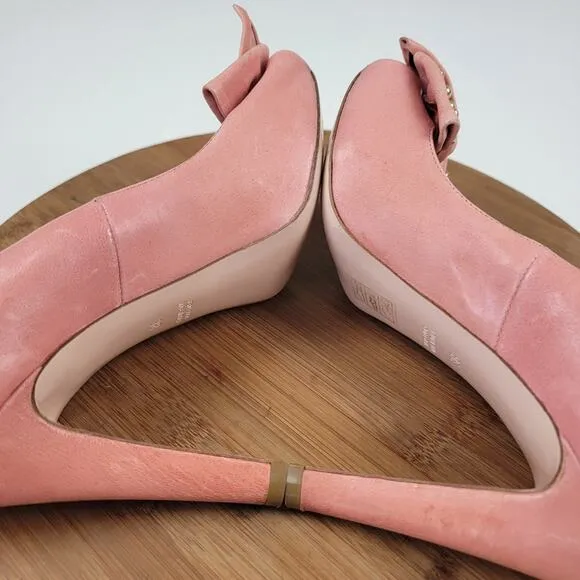 Red Valentino Pink Bow with Studded Peep Toe Heels Womens Size EU 38 US 7.5