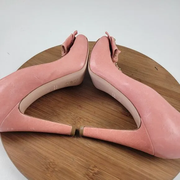 Red Valentino Pink Bow with Studded Peep Toe Heels Womens Size EU 38 US 7.5
