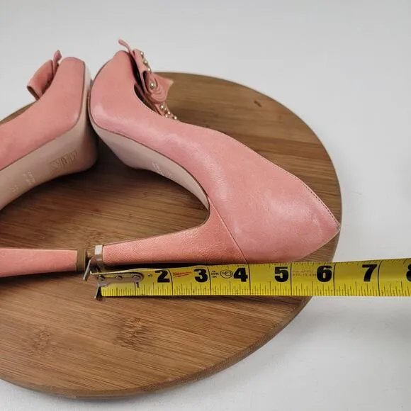 Red Valentino Pink Bow with Studded Peep Toe Heels Womens Size EU 38 US 7.5