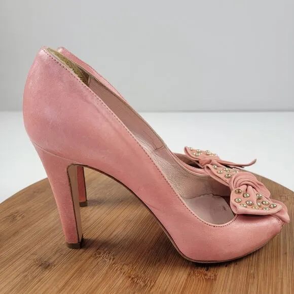 Red Valentino Pink Bow with Studded Peep Toe Heels Womens Size EU 38 US 7.5