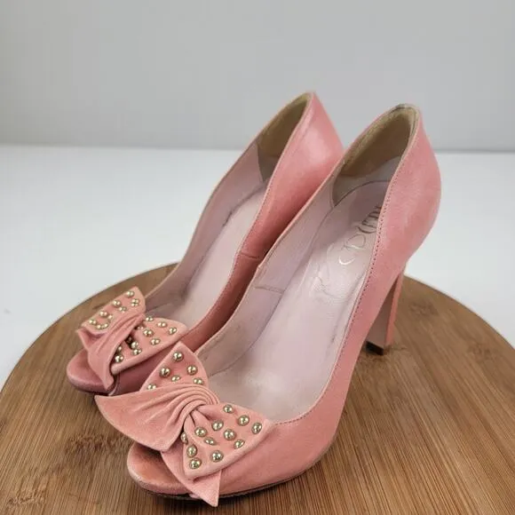 Red Valentino Pink Bow with Studded Peep Toe Heels Womens Size EU 38 US 7.5