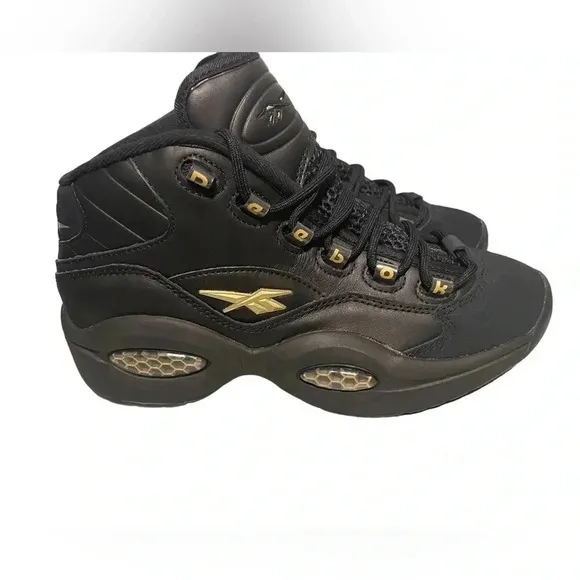 Reebok Question Mid Lux &quot;Black/Gold Metallic&quot; Grade School Boy’s Sneakers