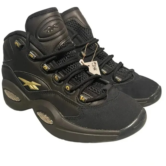 Reebok Question Mid Lux &quot;Black/Gold Metallic&quot; Grade School Boy’s Sneakers